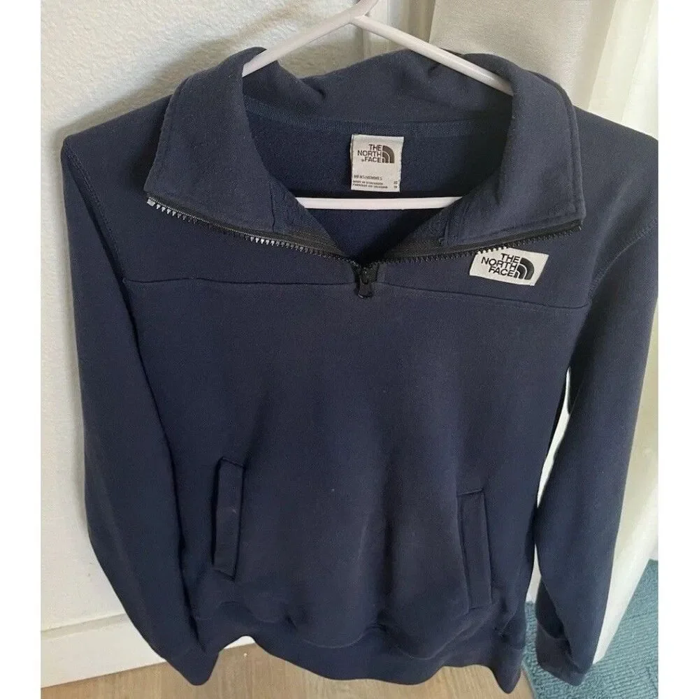North Face Mens Sweatshirt XS Navy Blue Fleece Lined 1/4 Zip Pullover Outdoor